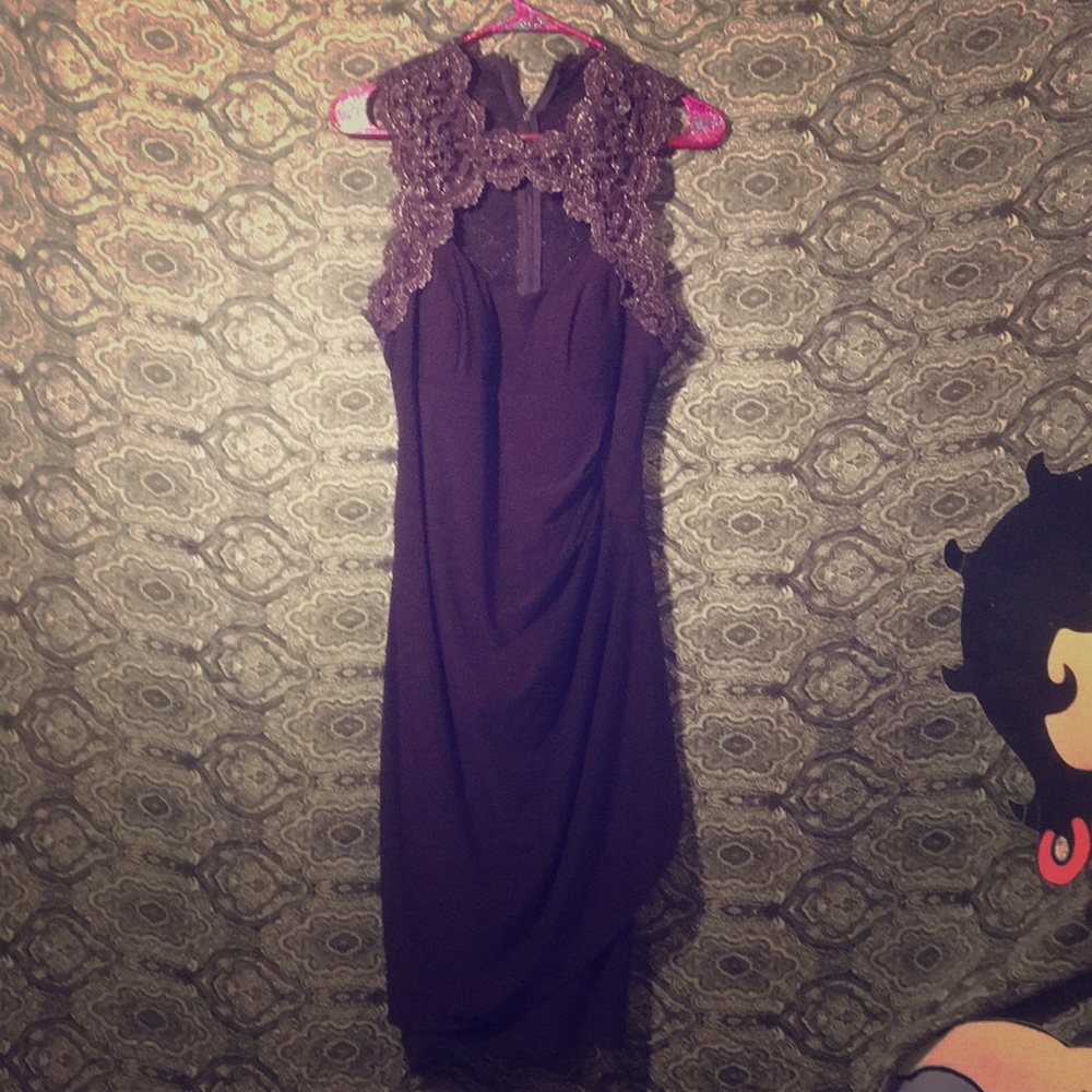 Brides maid of honor dress purple.